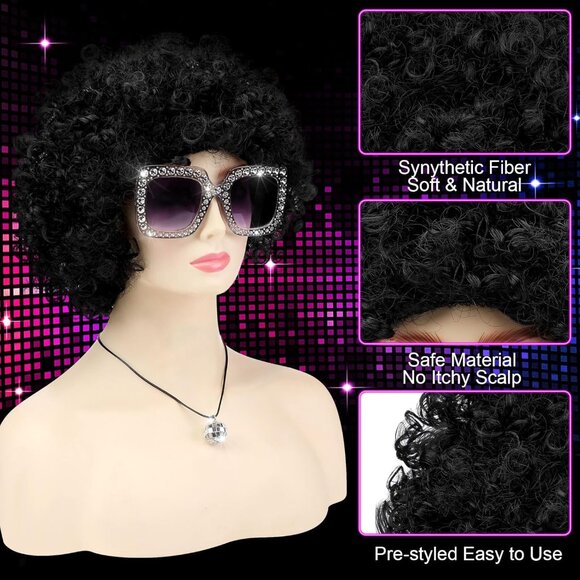 Glamorous 70s Women's Disco Costume Set with Wig & Reflective Jewelry - Picture 4 of 6